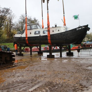 Being lifted onto stands