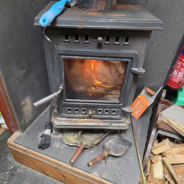 Lit wood stove